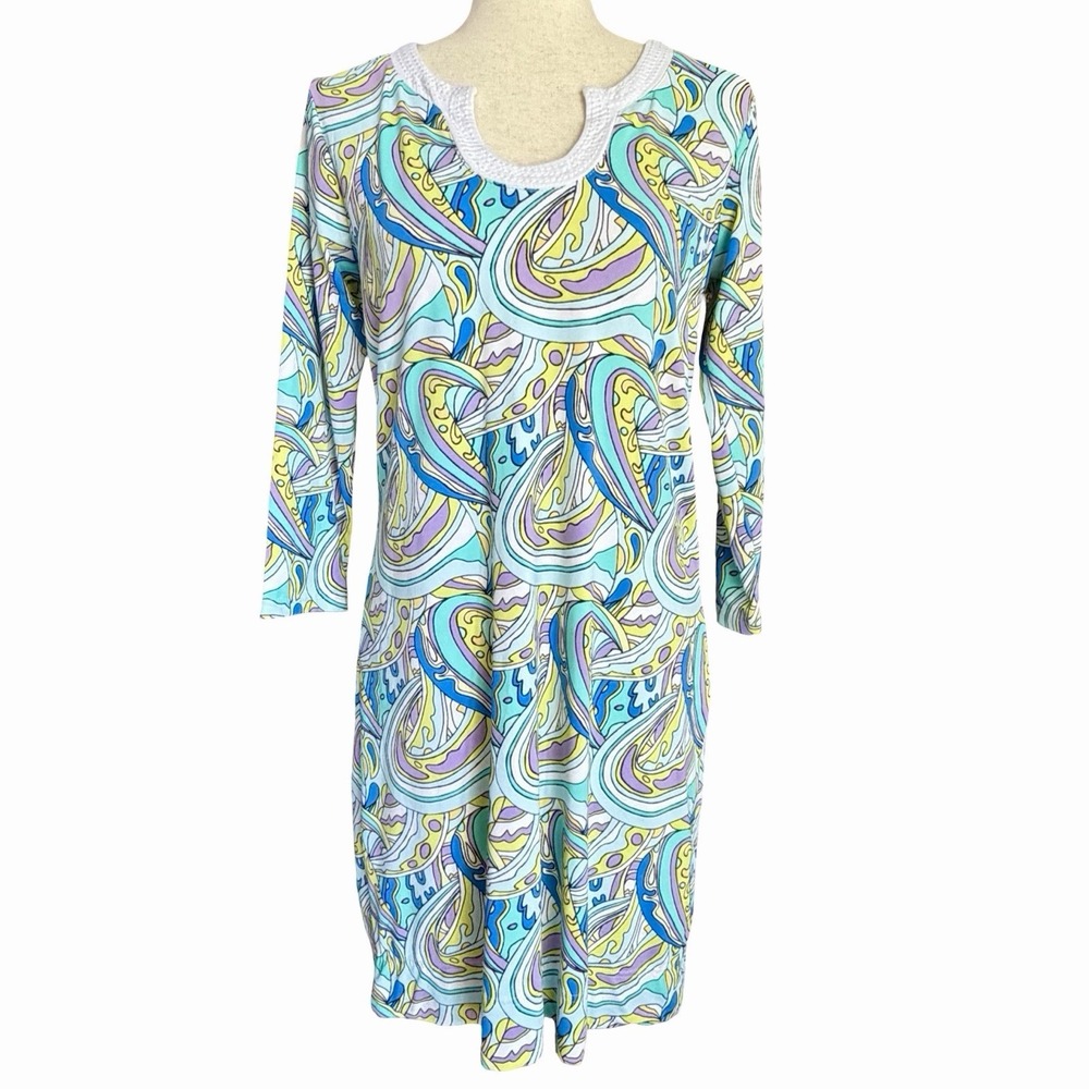 Lulu B Retro Swirl Print Shift Dress Small •Resortwear Preppy‎ Coastal 60's Mod